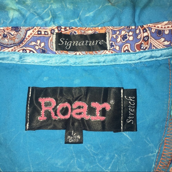 ROAR Embellished Blue & Orange Western Shirt Large - Picture 10 of 16
